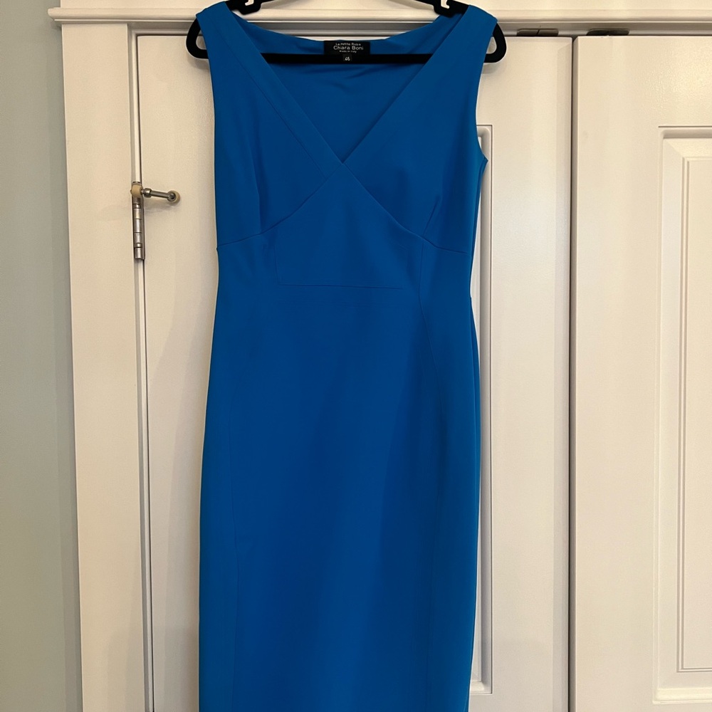 Royal Blue Midi Sheath Dress with V-neck for Cocktail